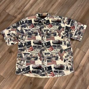 North River American Flag USA Pattern Casual Buttonup Shirt Men‎ XL Bin J-201